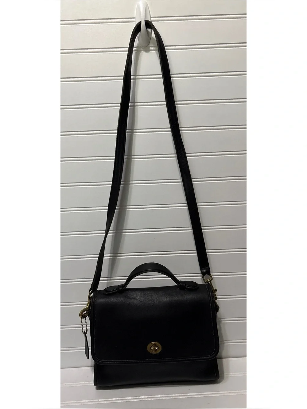 COACH Court Vintage Black Leather Shoulder Top Handle Crossbody Bag USA 9870